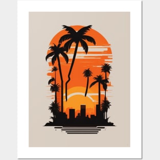fantasy silhouette sunset palm trees city art Posters and Art